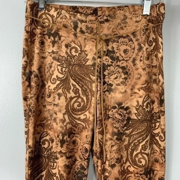 Sense Vintage Brown Paisley Faux Suede Boho Retro Y2K Mid Rise Flare Pants M - Picture 4 of 6
